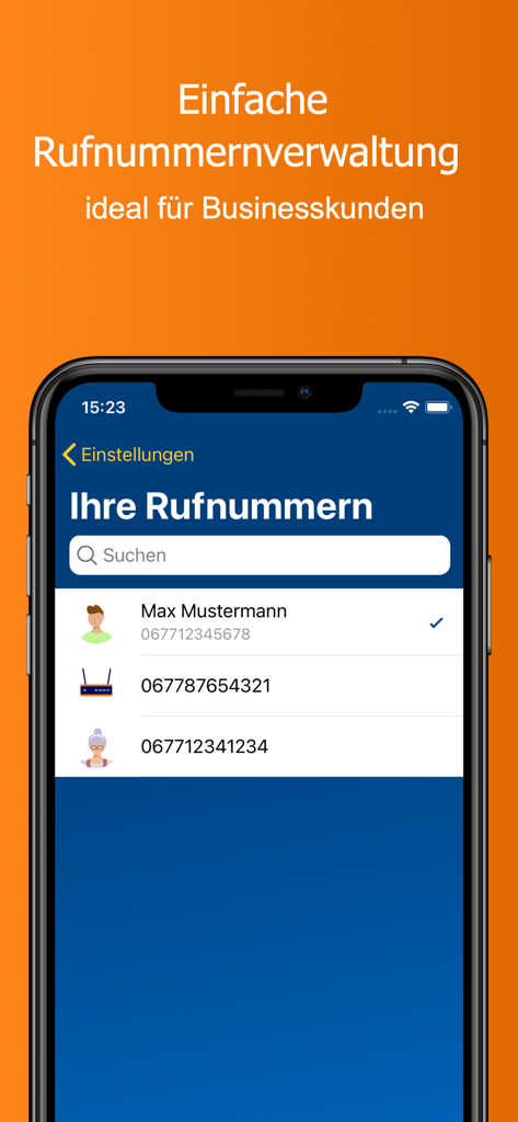 Management of multiple phone numbers in the Mein HoT app interface