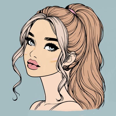 realistic girl with a ponytail on her hair and lips
