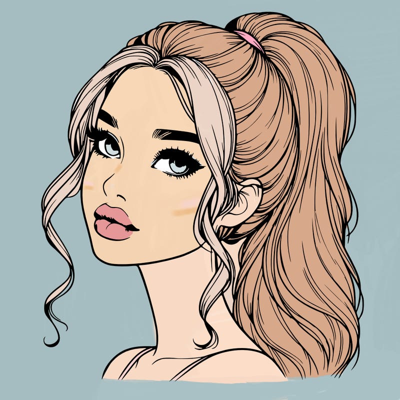 realistic girl with a ponytail on her hair and lips