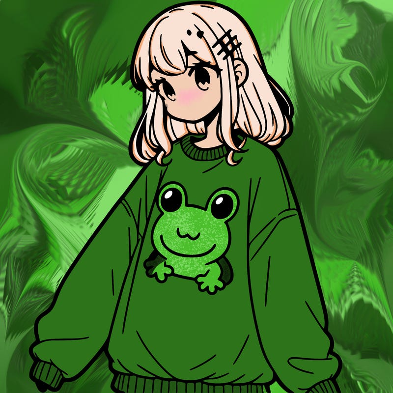 girl wearing frogging sweatshirt
