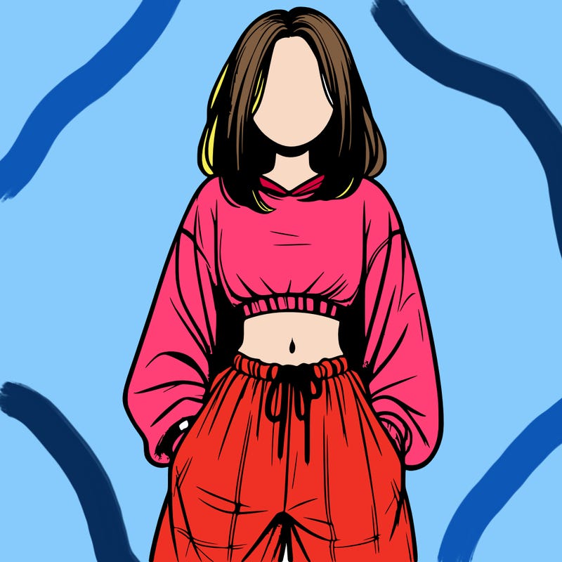 realistic girl faceless with baggy pants and a crop top