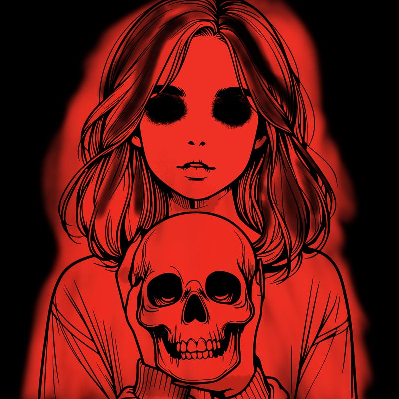 realistic girl holding a skull