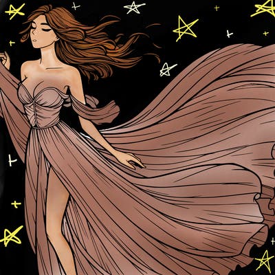 realistic woman in dress flowing the the wind