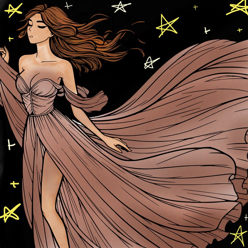 realistic woman in dress flowing the the wind