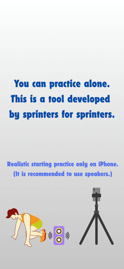 Sprint Start Recorder - Graphic showing a sprinter using a smartphone on a tripod for solo start training with the text You can practice alone.