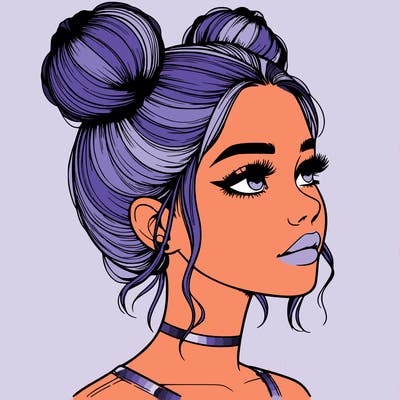 realistic girl with buns on the top of her head