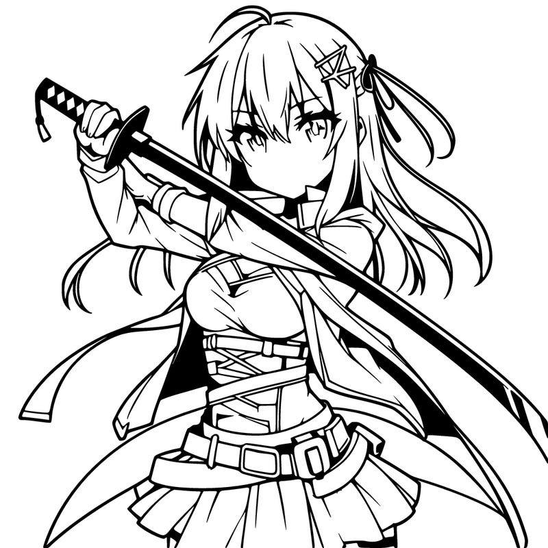 anime girl with sword in cool pose