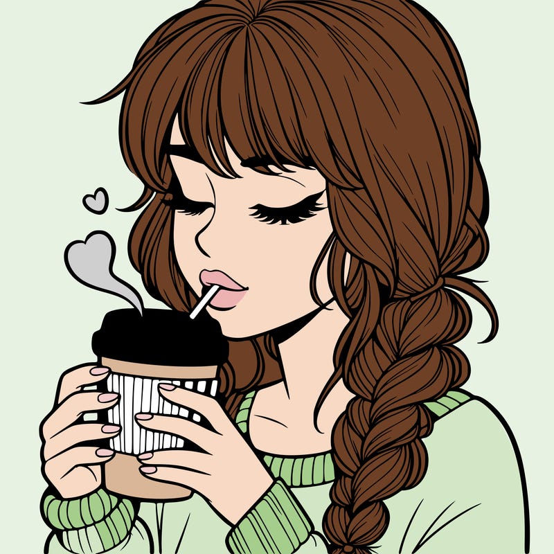realistic girl drinking coffee