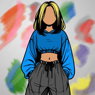 realistic girl faceless with baggy pants and a crop top