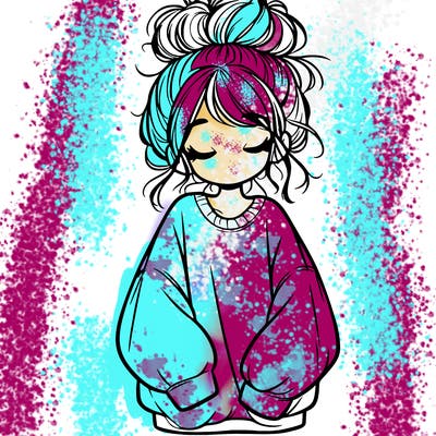 girl with baggy sweatshirt and messy bun