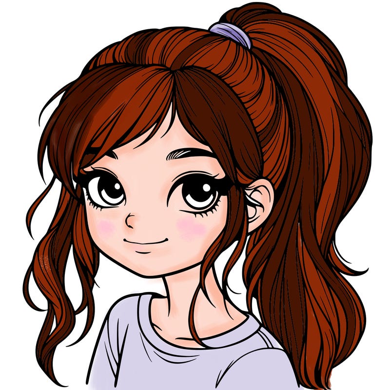 realistic girl with ponytail