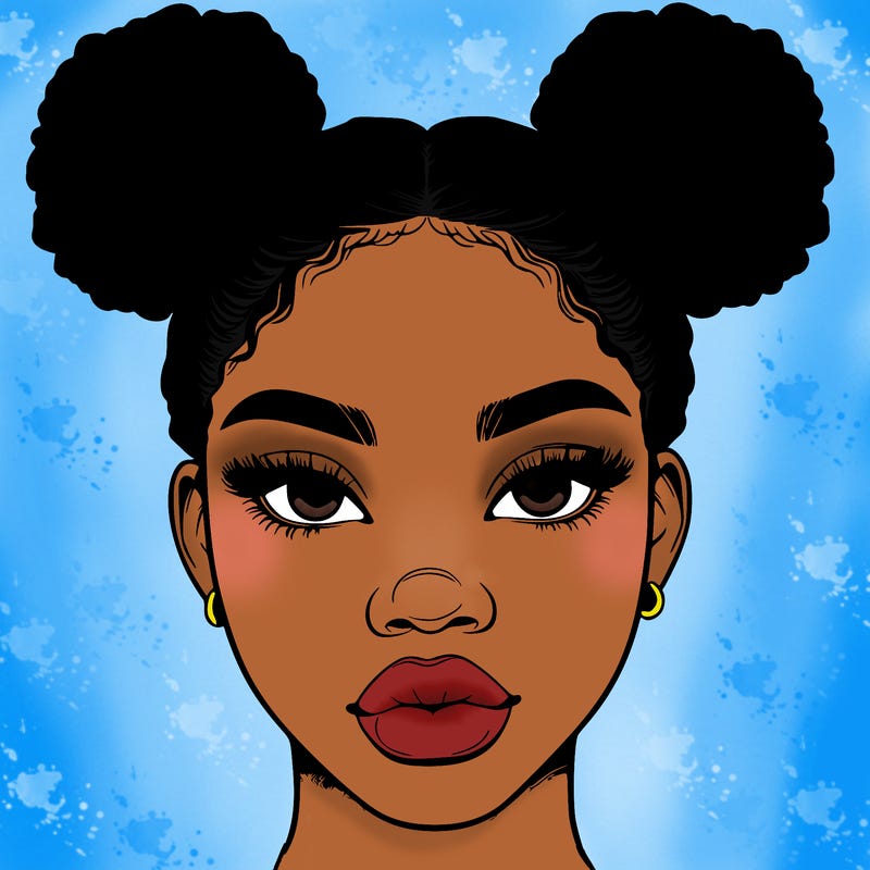 realistic black woman with two buns