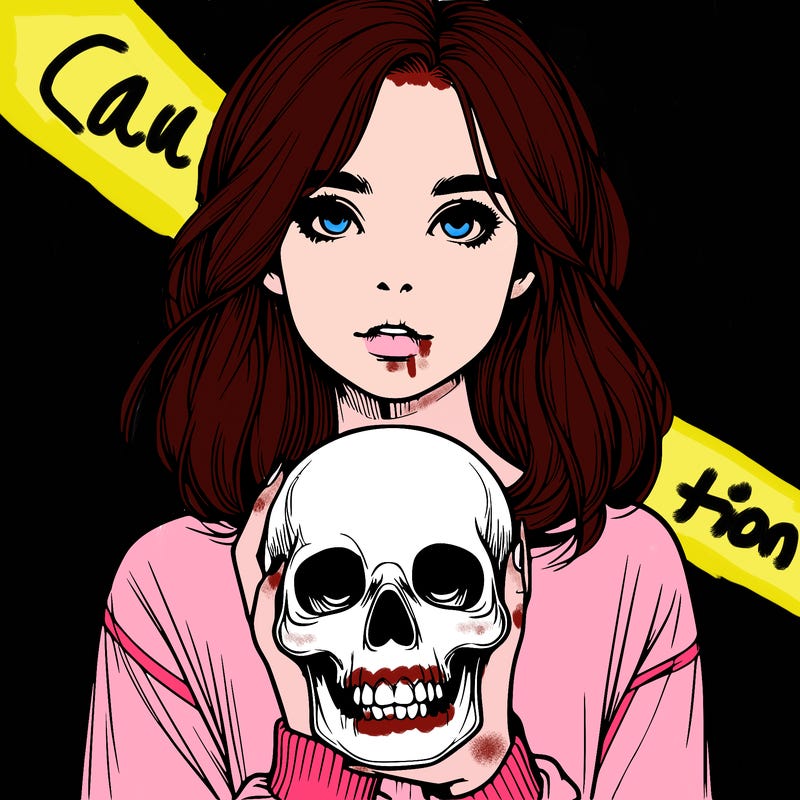 realistic girl holding a skull