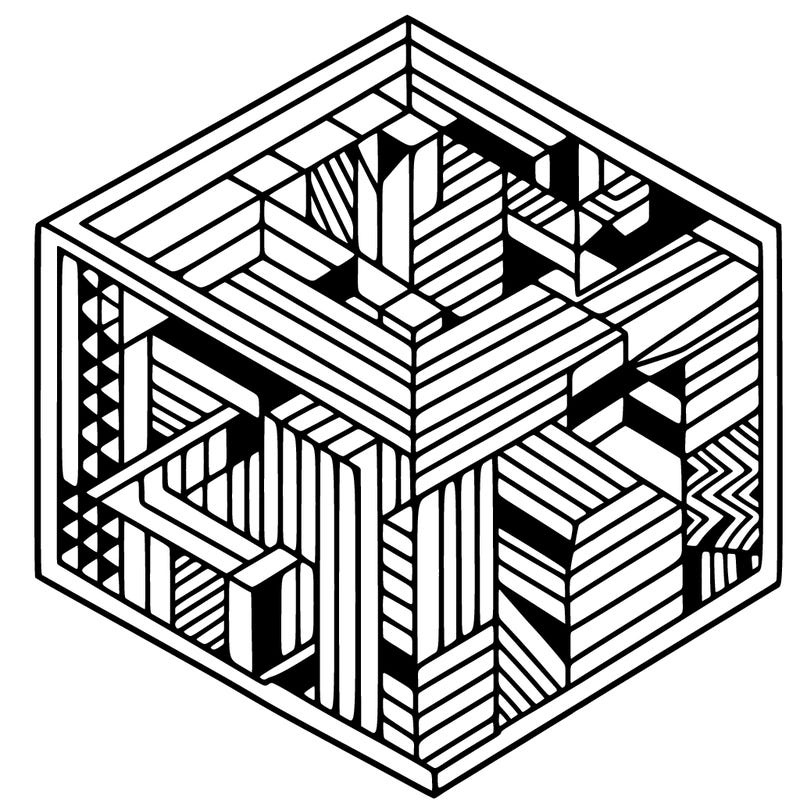 geometric patterns with contrasting colors creating a 3d illusion