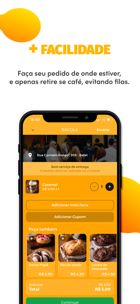 Mais1 Café - Mais1 Cafe mobile app shopping cart screen for quick coffee and snack pickup