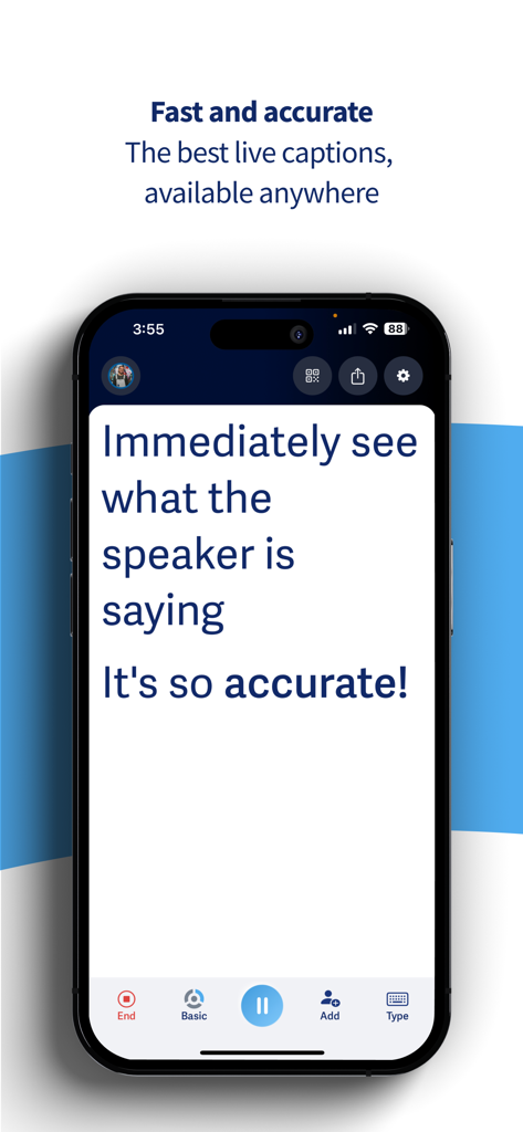 Ava: Transcribe Voice to Text - Screenshot of Ava app showing real-time live transcription on an iPhone