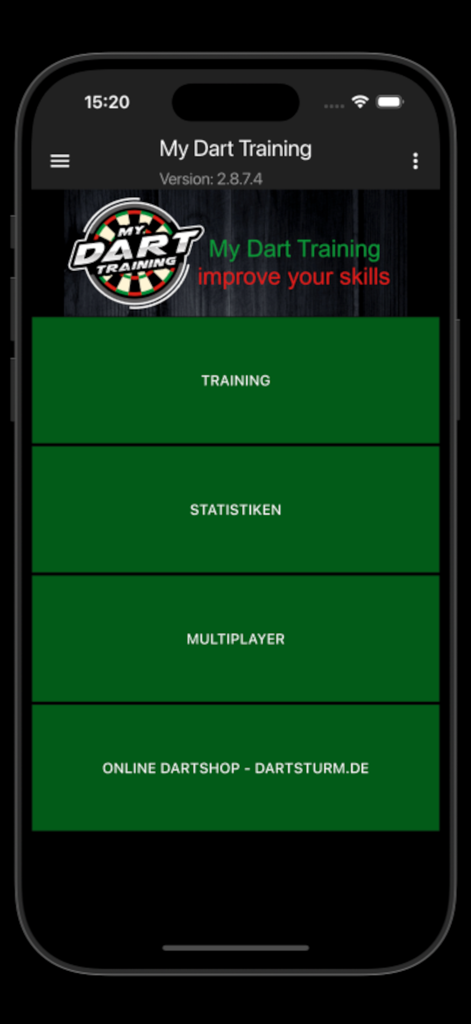 My Dart Training (Premium) - My Dart Training app home screen with training and statistics options