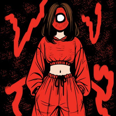 realistic girl faceless with baggy pants and a crop top