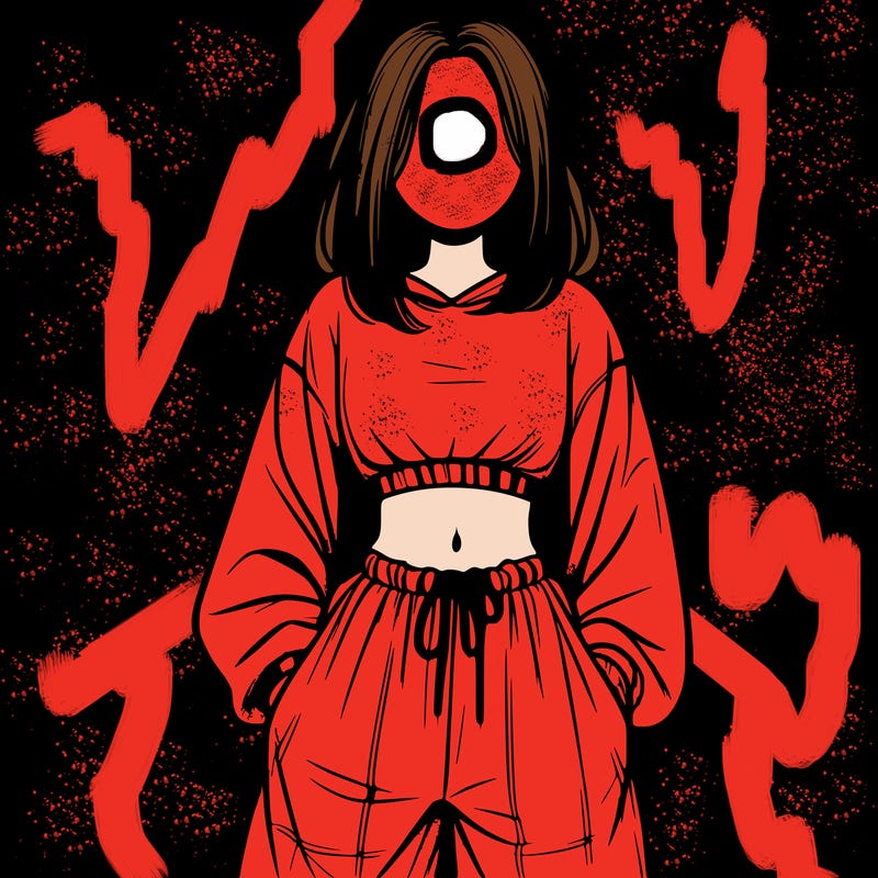 realistic girl faceless with baggy pants and a crop top