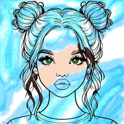realistic girl with two buns in hair and lips