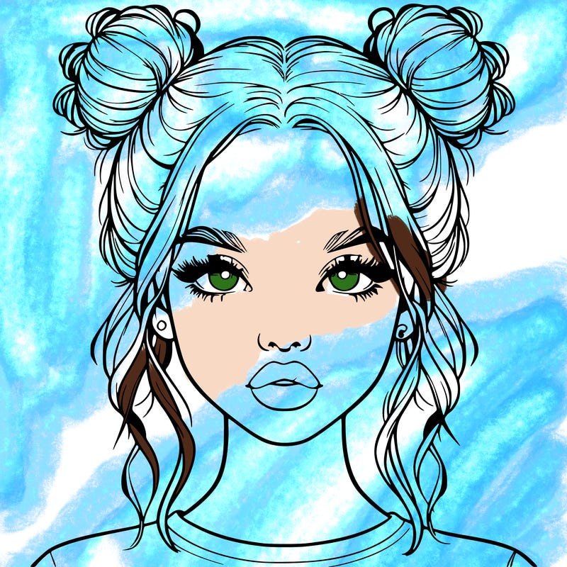 realistic girl with two buns in hair and lips