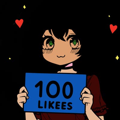 anima girl holding a 100 likes sign in her hand
