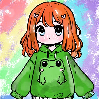 girl wearing frogging sweatshirt