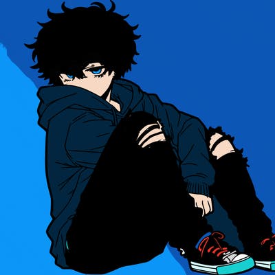 a male hoddie ripped jeans messy hair anime