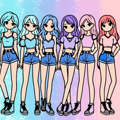 a group of girls wearing crop tops and shorts