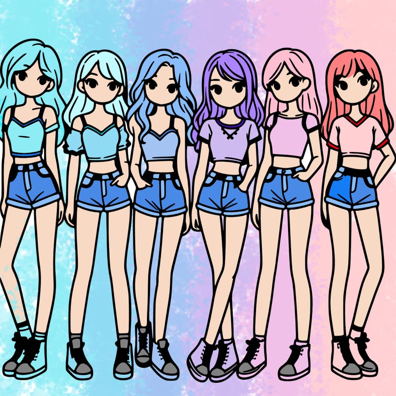 a group of girls wearing crop tops and shorts