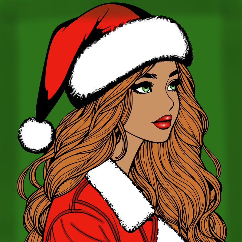 realistic girl in santa hat