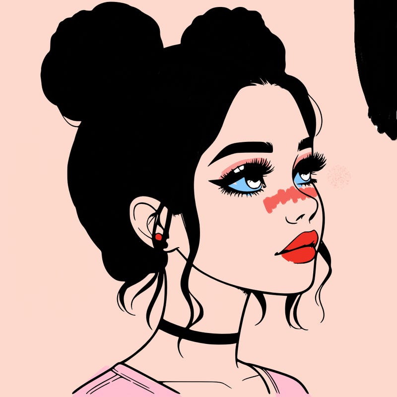 realistic girl with buns on the top of her head