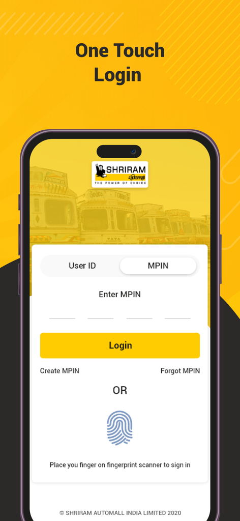 MySAMIL - MySAMIL app login interface with fingerprint and MPIN options