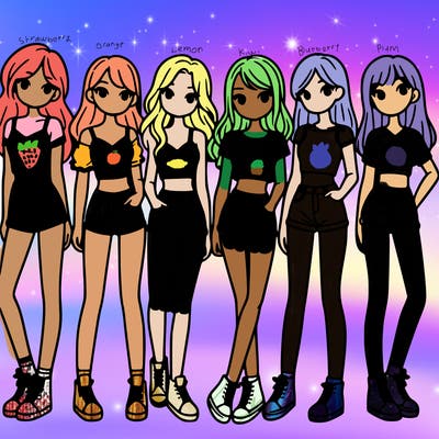 a group of girls wearing crop tops and shorts