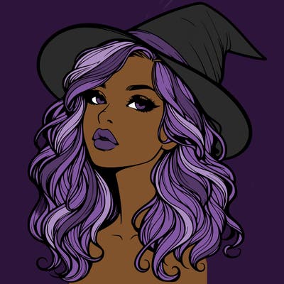 realistic witch girl with wavy hair and lips