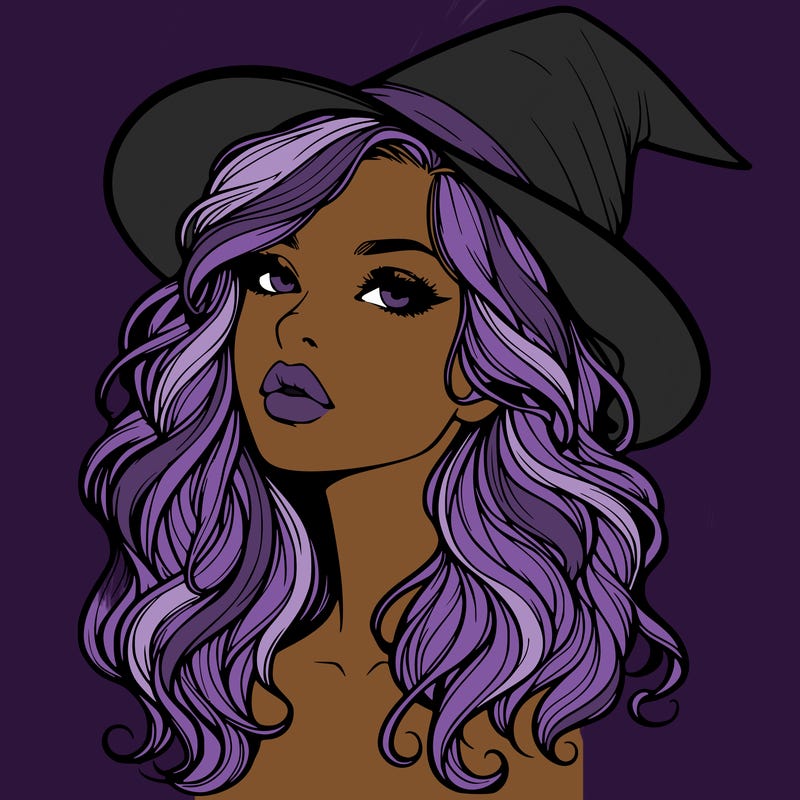 realistic witch girl with wavy hair and lips