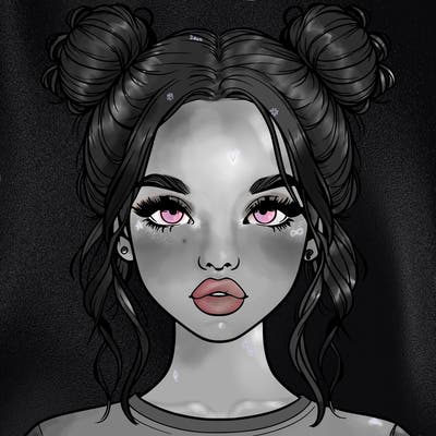 realistic girl with two buns in hair and lips