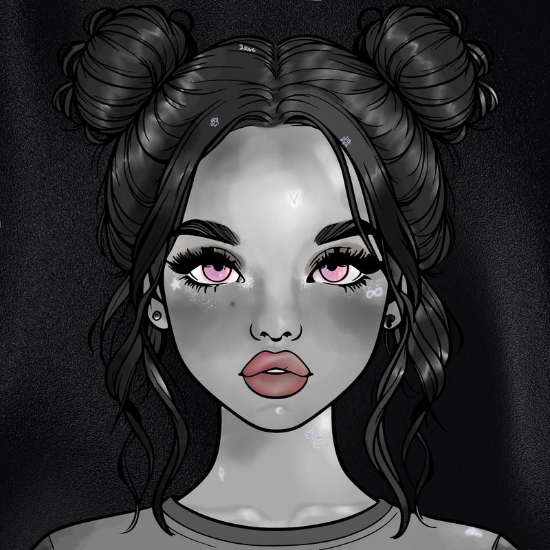 realistic girl with two buns in hair and lips