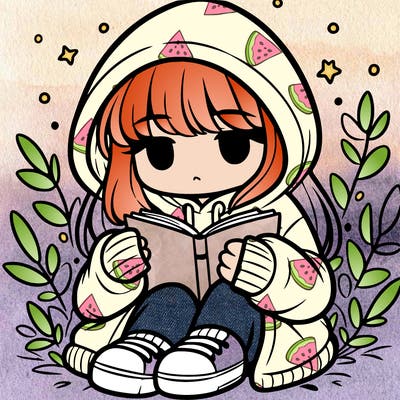 girl in oversized hoodie reading a book