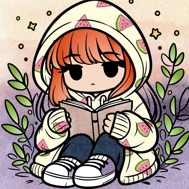 girl in oversized hoodie reading a book