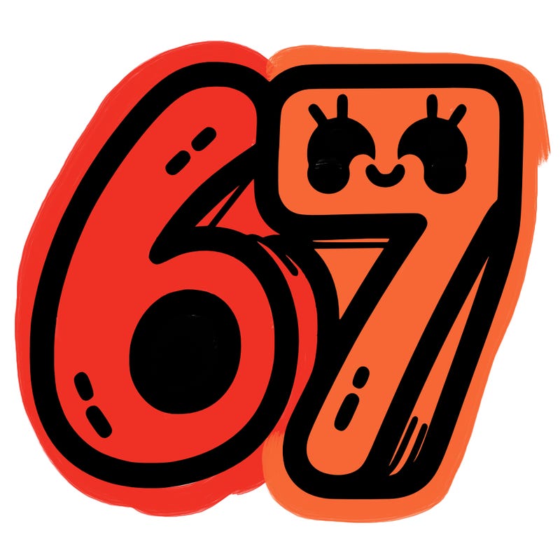 the numbers 67