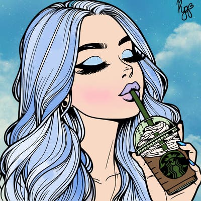 realistic girl drinking starbucks
