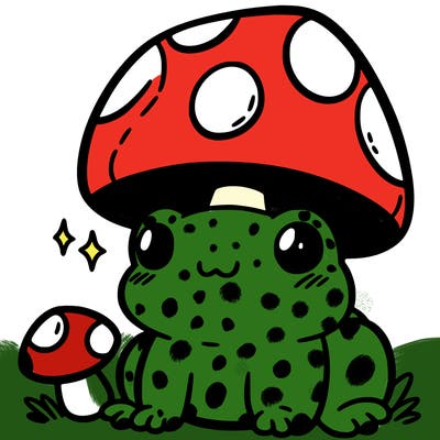 a cute frog with a mushroom hat