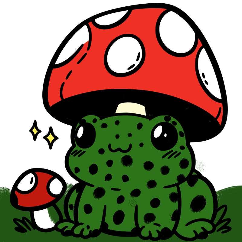 a cute frog with a mushroom hat