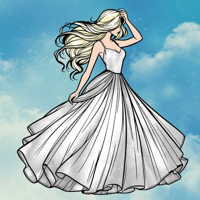 realistic woman with dress flowing in the wind