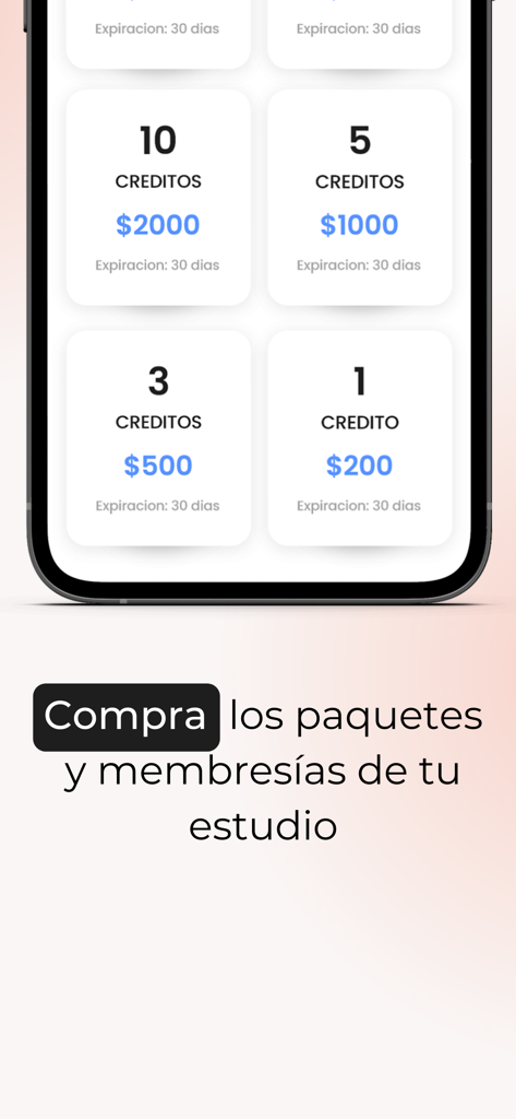 Boost Bookings - Boost Bookings app showing studio packages and memberships purchase screen.