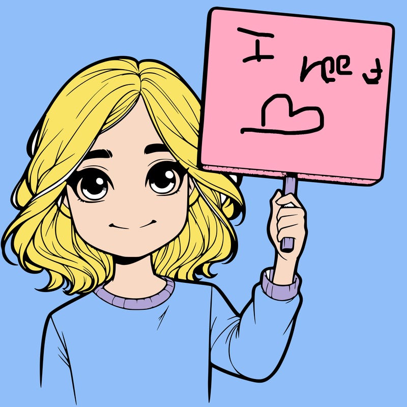 realistic girl holding up a sign