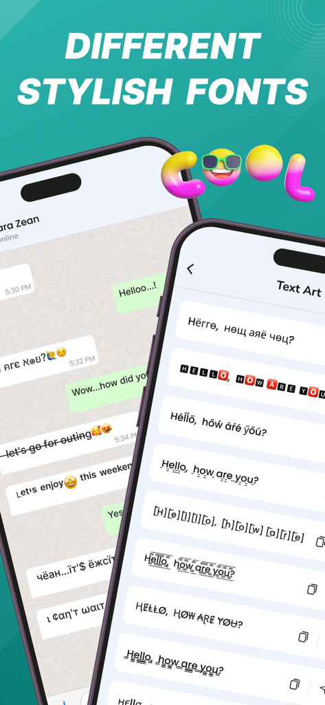 Dual Chat Messenger - GB App - Dual Chat Messenger app showing stylish fonts and text art features