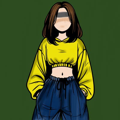 realistic girl faceless with baggy pants and a crop top
