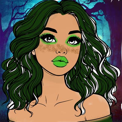 realistic girl with wavy hair and lips